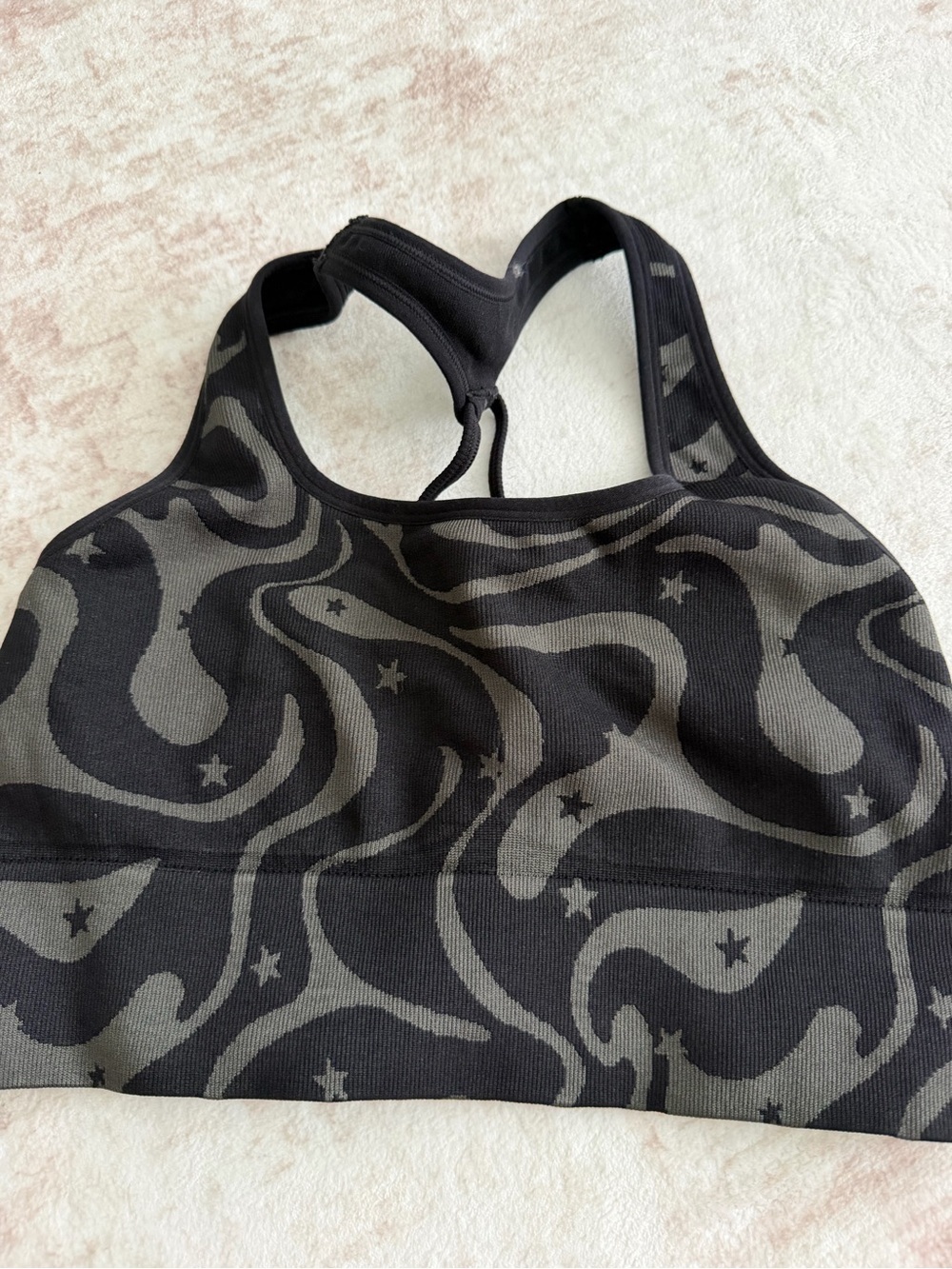 JoyLab Seamless Racerback Sports Bra Black Gray Swirl Women’s Large